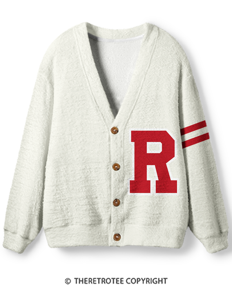 TheRetroTee 1950s Vintage Varsity Letter R Unisex Cardigan Sweater