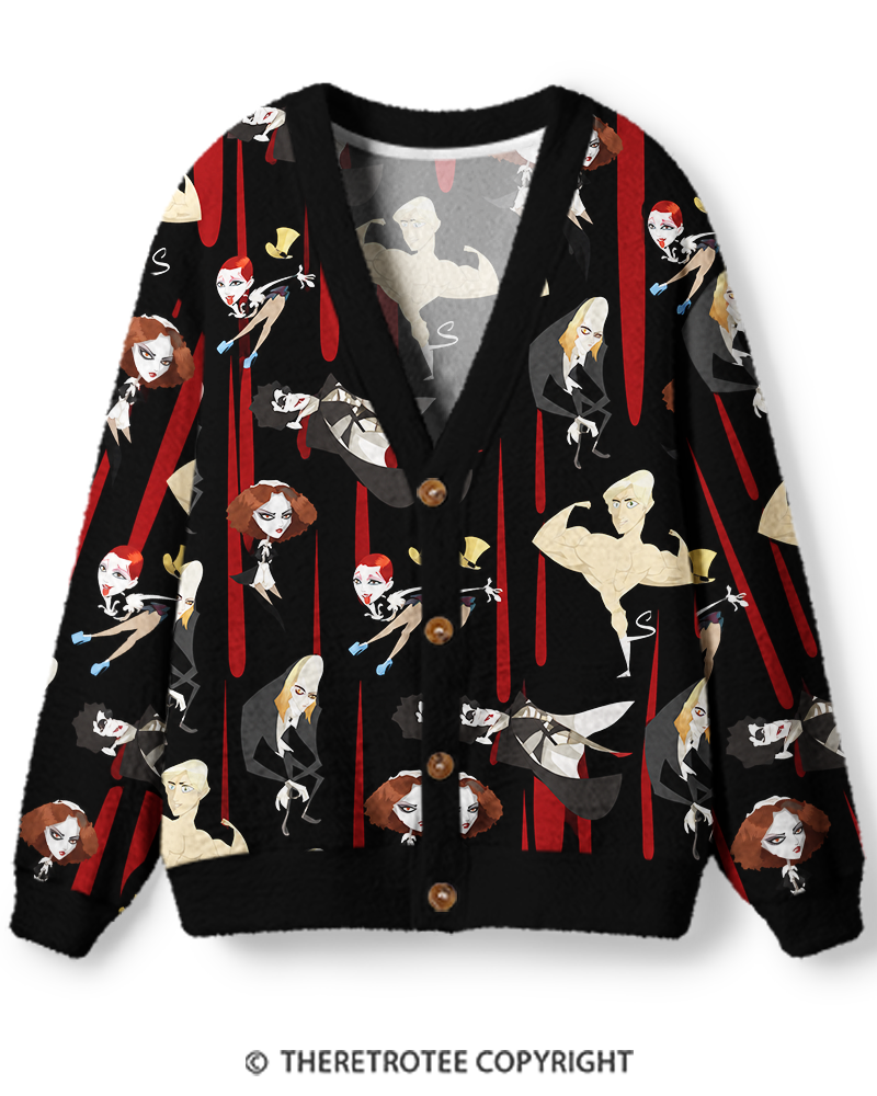 TheRetroTee 1990s Vintage Gothic Vampire Unisex Cardigan Sweater