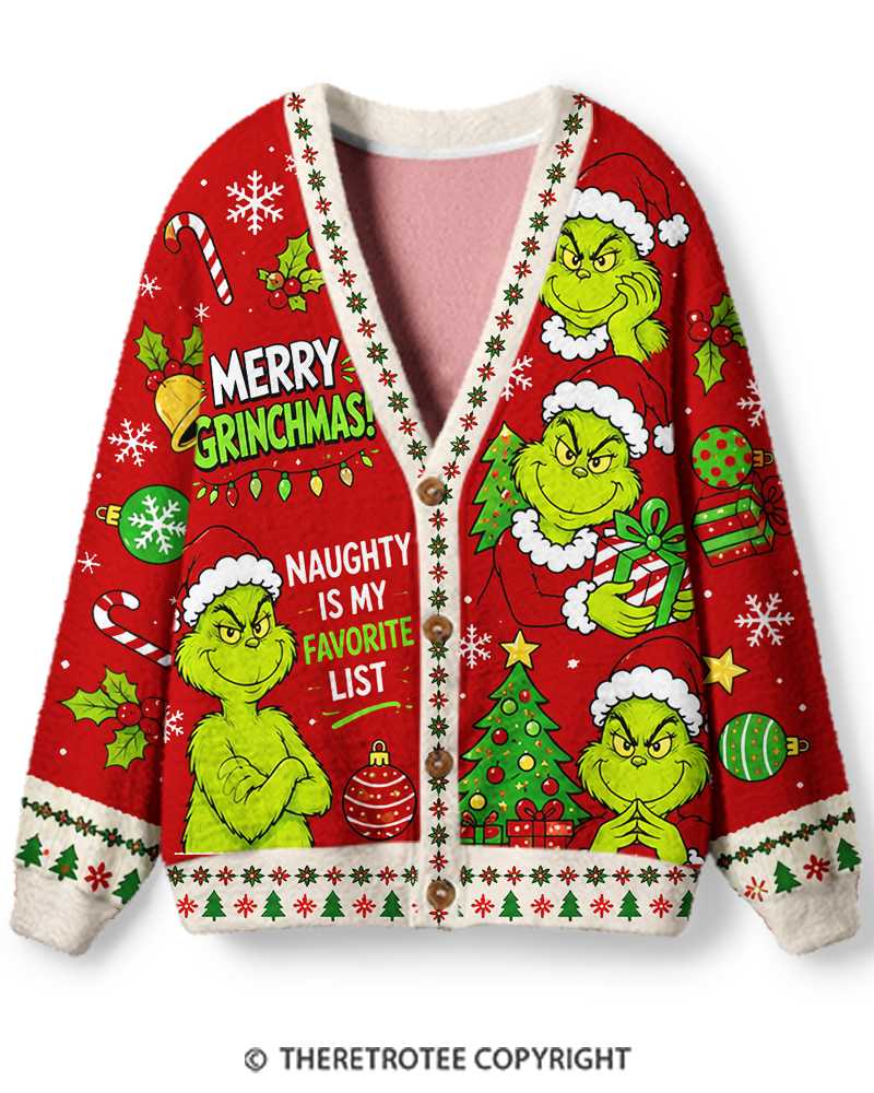 TheRetroTee 2000s Naughty Is My Favorite List Unisex Cardigan Sweater