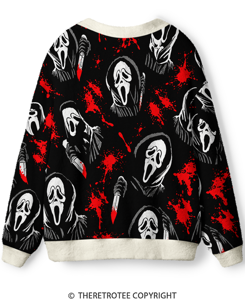 TheRetroTee 1980s Midnight Mystery Pattern Unisex Cardigan Sweater