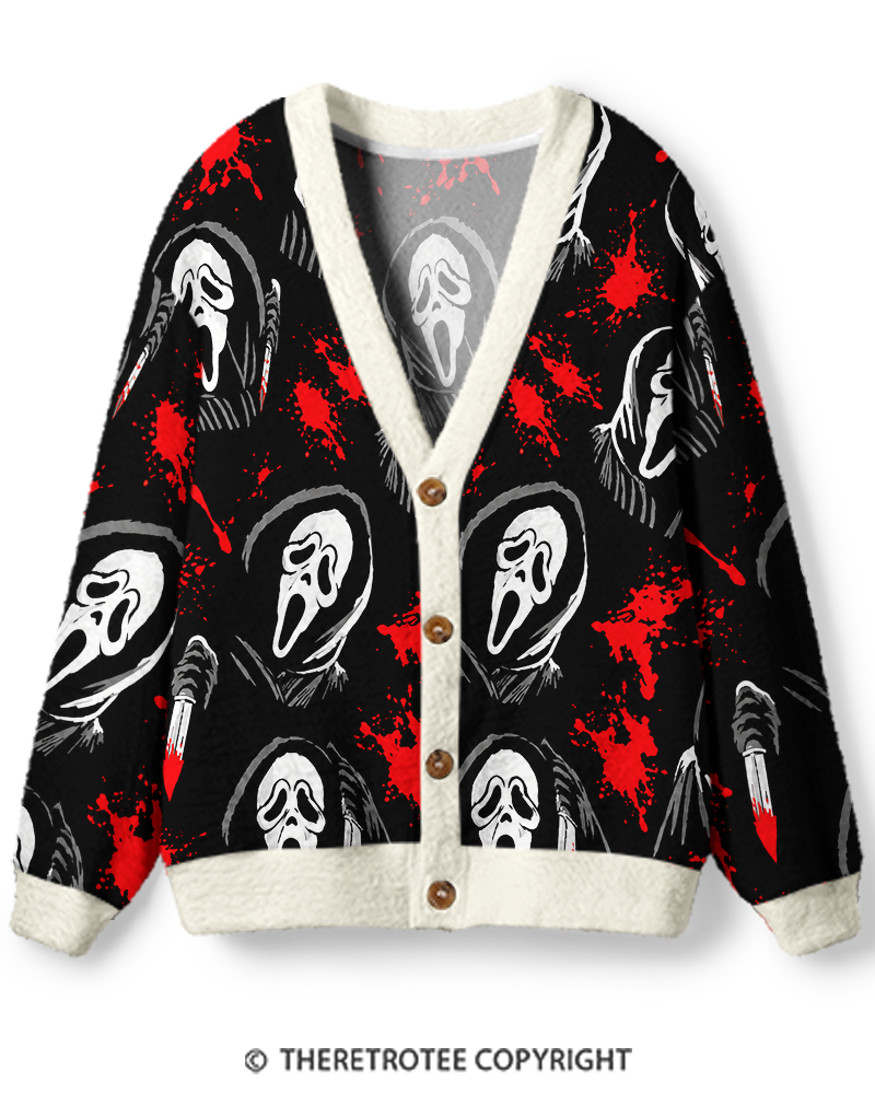 TheRetroTee 1980s Midnight Mystery Pattern Unisex Cardigan Sweater