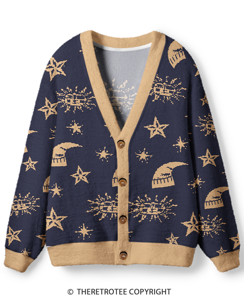 TheRetroTee Vintage 1970s Midnight Celestial Unisex Cardigan Sweater