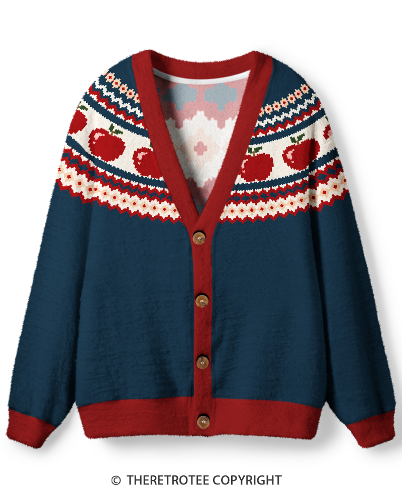 TheRetroTee Vintage 1970s Apple Orchard Fair Isle Unisex Cardigan Sweater