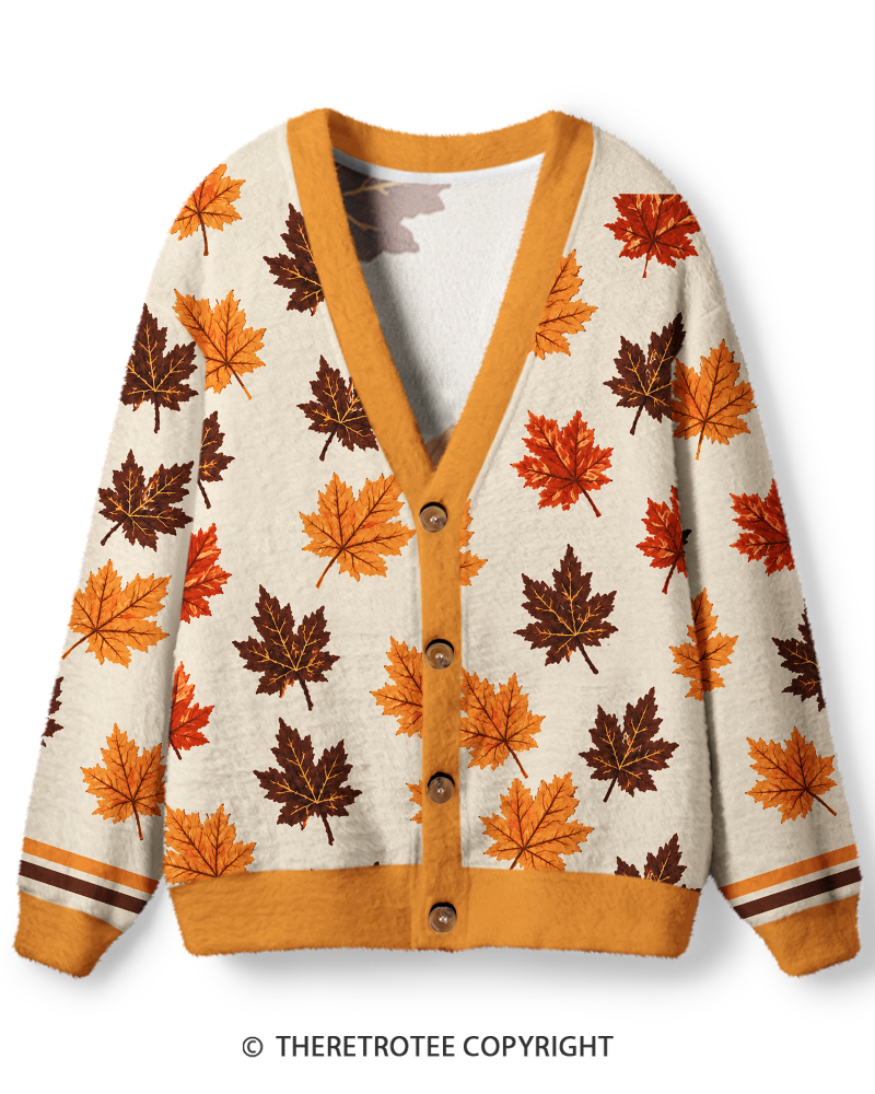 TheRetroTee Vintage 1970s Cream Autumn Maple Unisex Cardigan Sweater