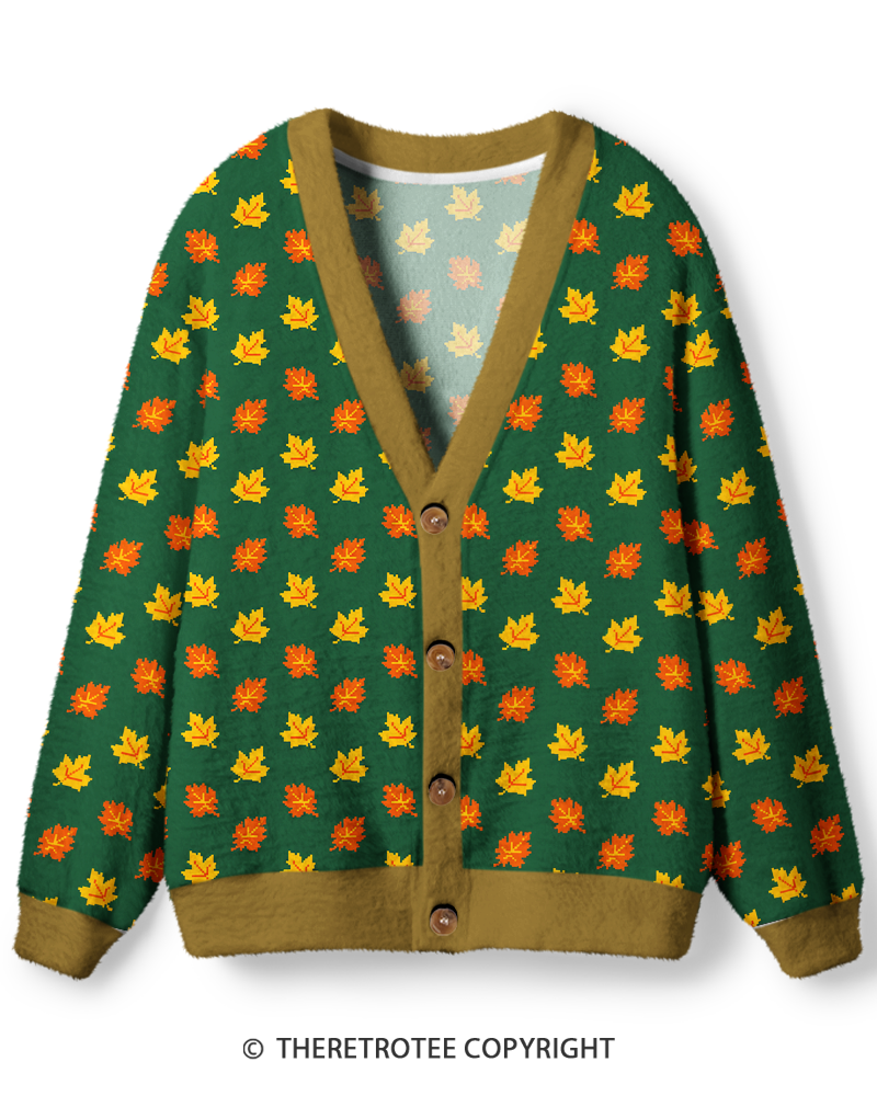 TheRetroTee Vintage 1970s Forest Mini Leaf Unisex Cardigan Sweater
