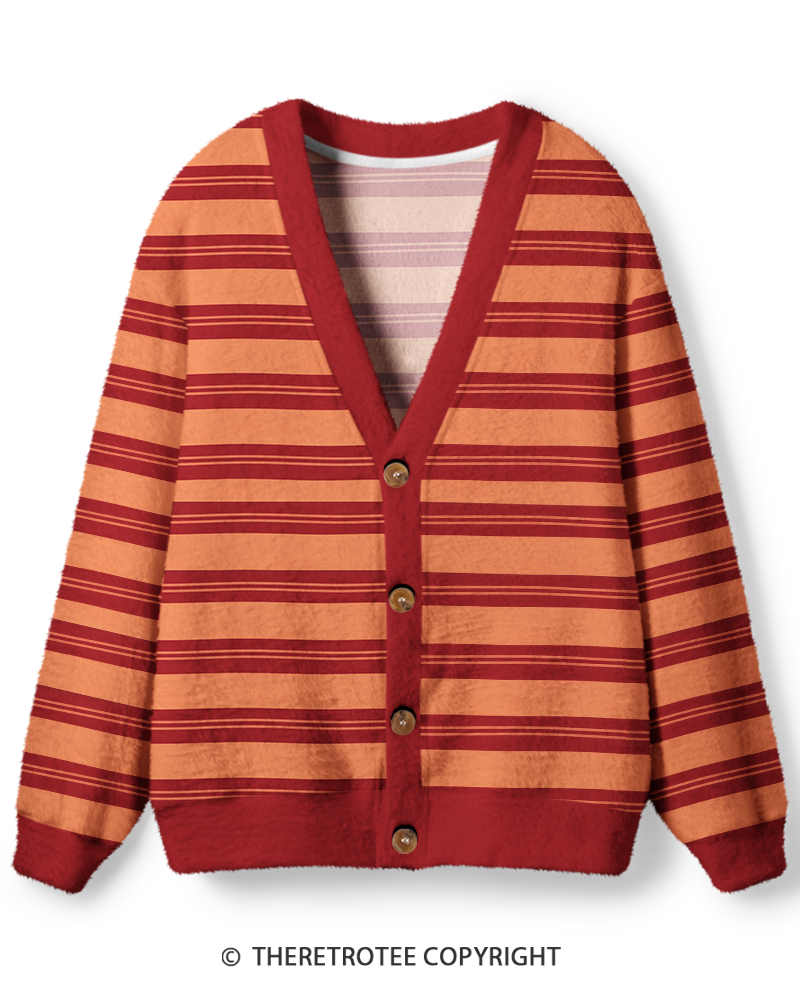TheRetroTee Vintage 1970s Sunset Orange Stripe Unisex Cardigan Sweater