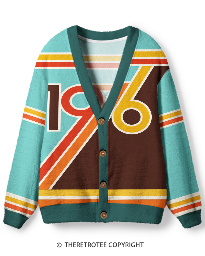 TheRetroTee Vintage 1976 Aqua Cocoa Varsity Stripe Unisex Cardigan Sweater