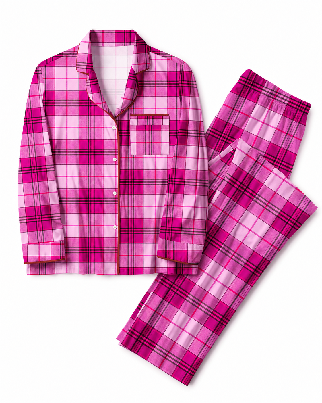 TheRetroTee Magenta Plaid Vintage Pajama Set