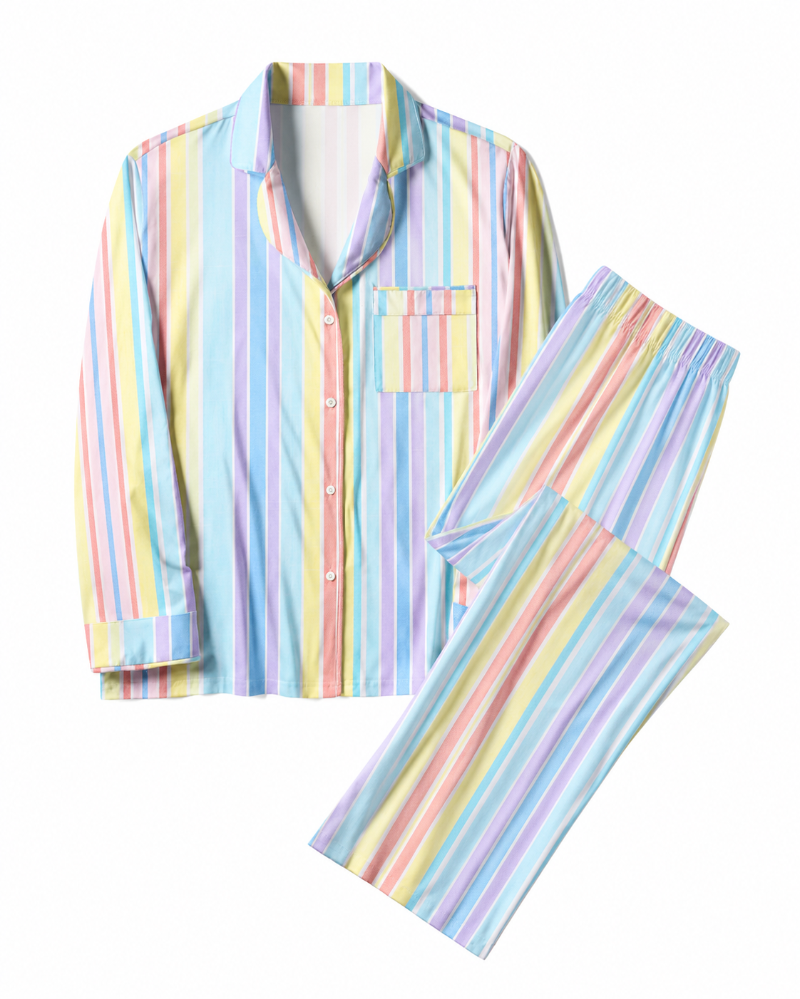 TheRetroTee Bright Pastel Stripes Vintage Pajama Set