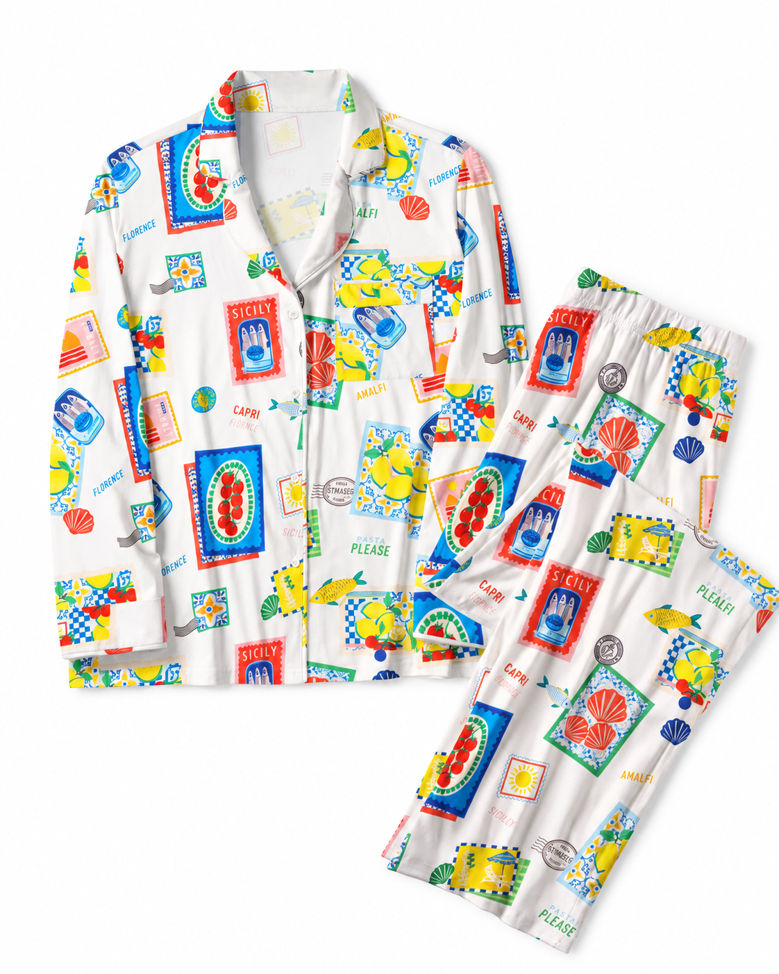 TheRetroTee Vintage Mediterr Ditsy Vintage Pajama Set