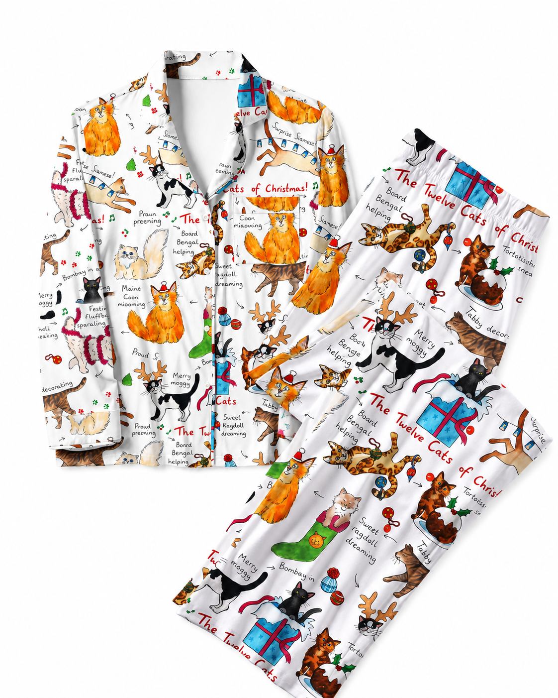 TheRetroTee Christmas Cats Story Vintage Pajama Set