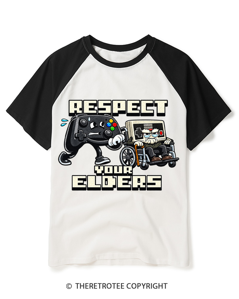 TheRetroTee Respect Your Elders 1990s Raglan Baseball T-Shirt