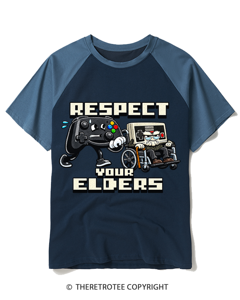TheRetroTee Respect Your Elders 1990s Raglan Baseball T-Shirt
