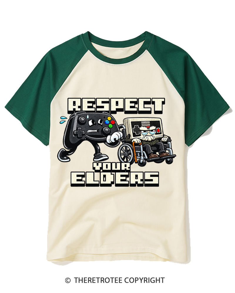 TheRetroTee Respect Your Elders 1990s Raglan Baseball T-Shirt