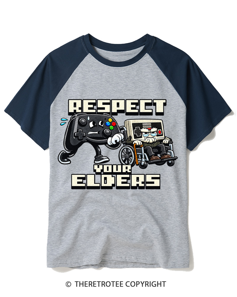 TheRetroTee Respect Your Elders 1990s Raglan Baseball T-Shirt