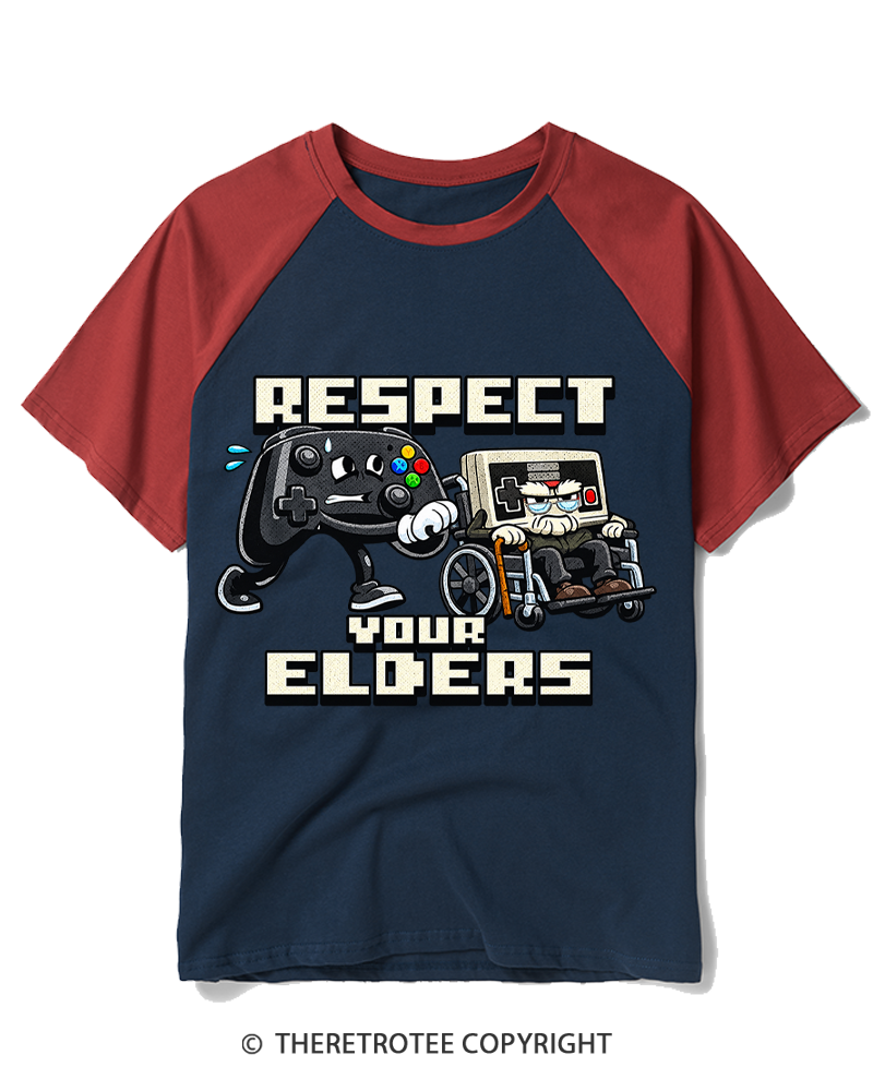 TheRetroTee Respect Your Elders 1990s Raglan Baseball T-Shirt