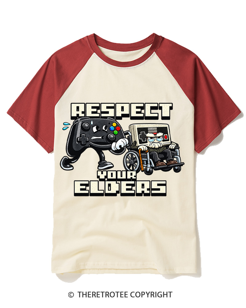 TheRetroTee Respect Your Elders 1990s Raglan Baseball T-Shirt