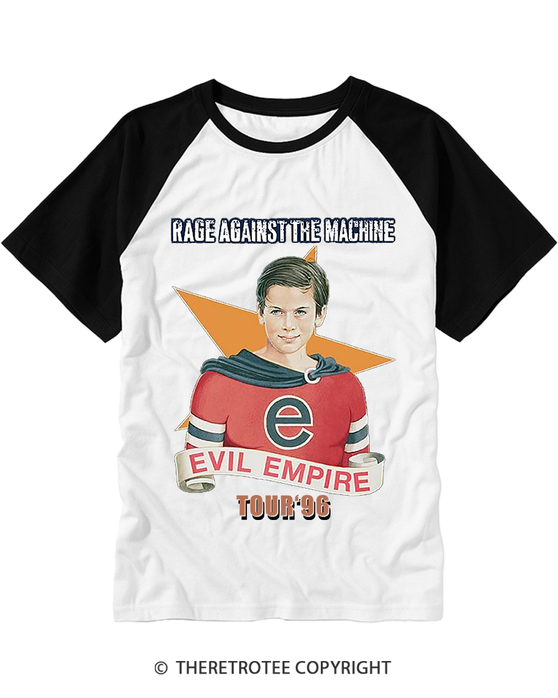 TheRetroTee Evil Empire Tour 1990s Retro Activist Raglan Baseball T-Shirt