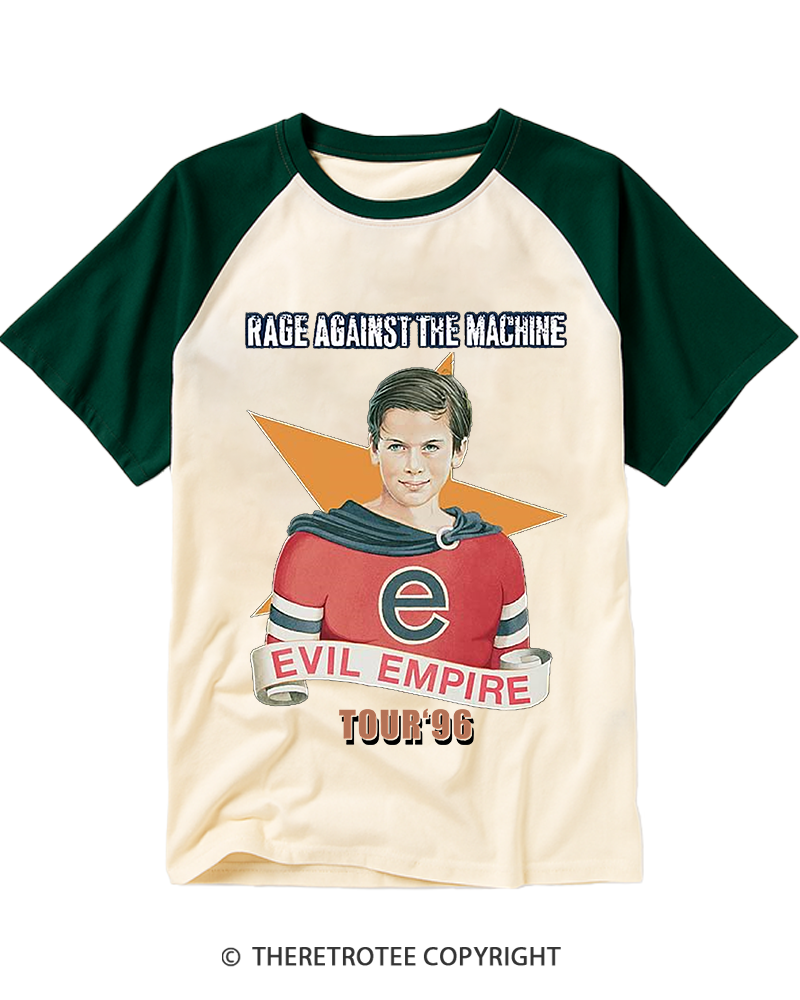 TheRetroTee Evil Empire Tour 1990s Retro Activist Raglan Baseball T-Shirt