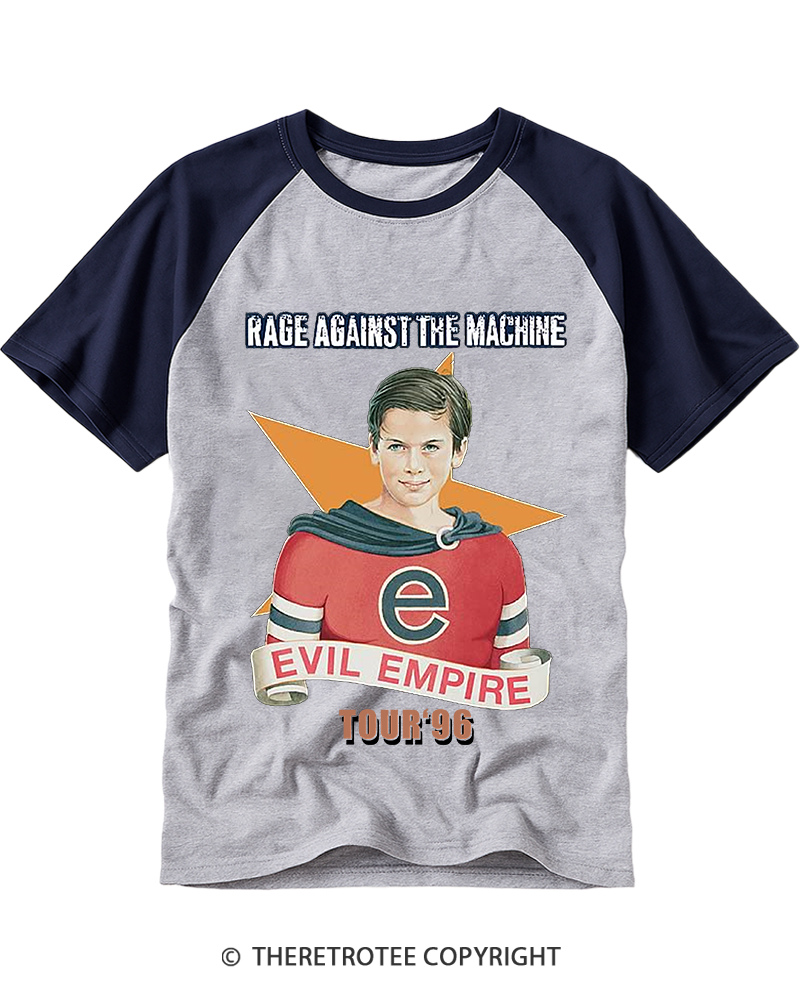 TheRetroTee Evil Empire Tour 1990s Retro Activist Raglan Baseball T-Shirt