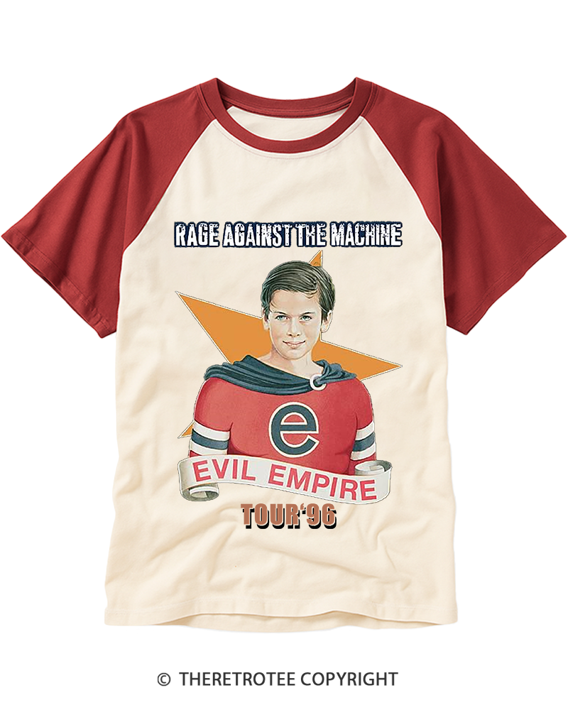 TheRetroTee Evil Empire Tour 1990s Retro Activist Raglan Baseball T-Shirt