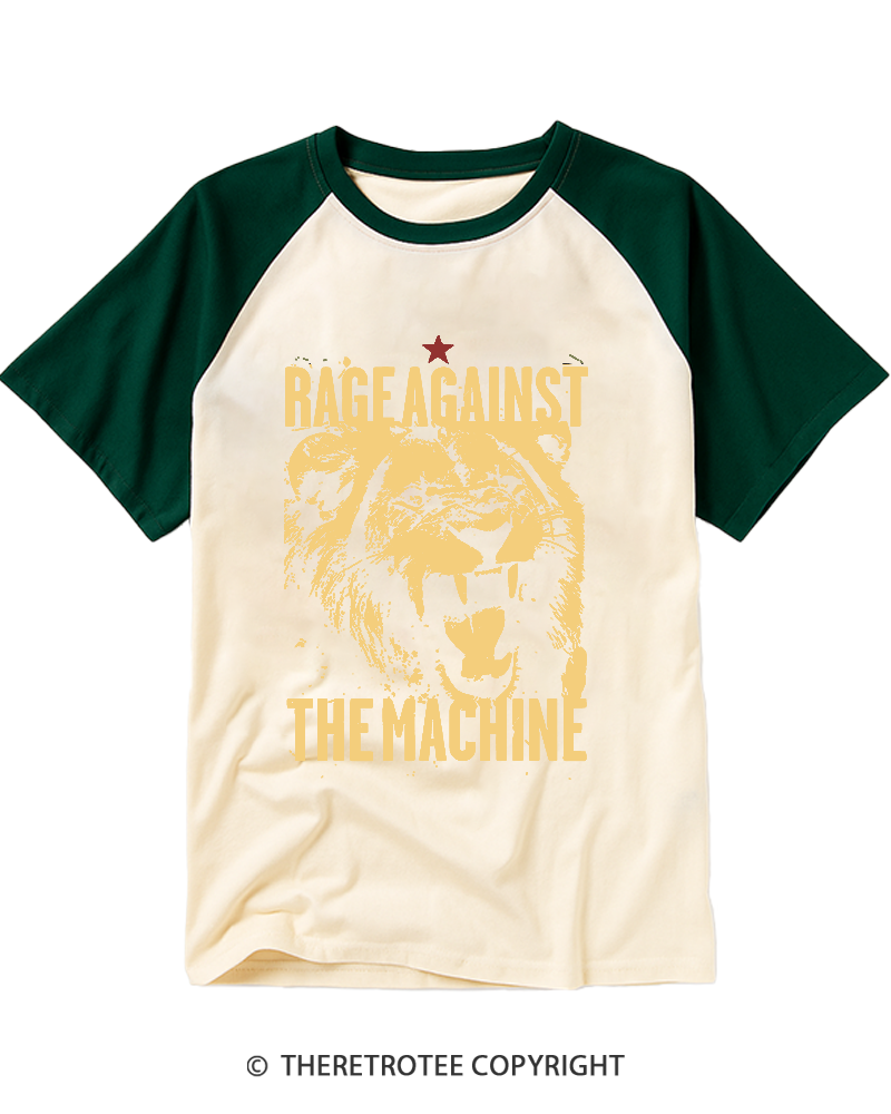TheRetroTee Roar Against The System Vintage 90s Lion Activist Raglan Baseball T-Shirt
