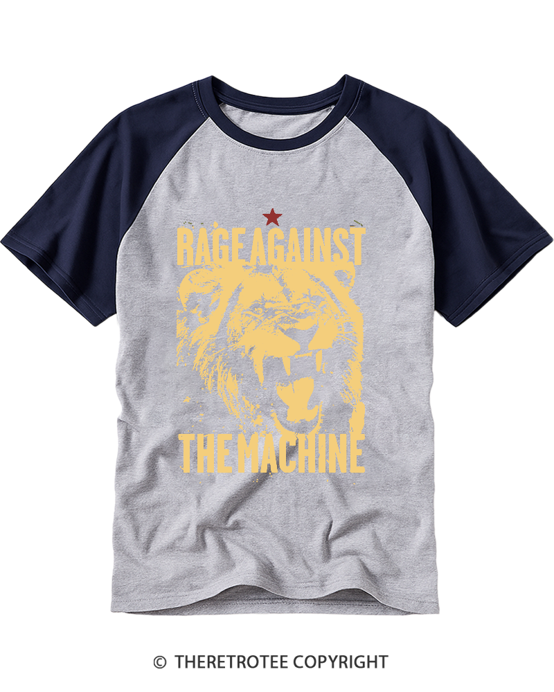 TheRetroTee Roar Against The System Vintage 90s Lion Activist Raglan Baseball T-Shirt