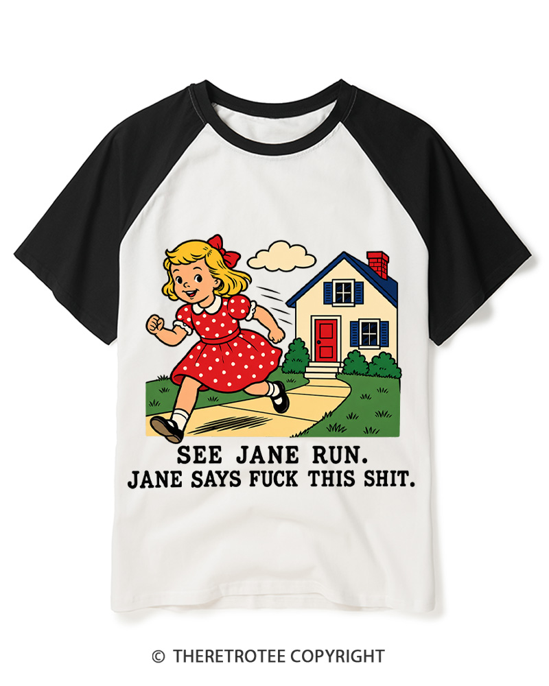 TheRetroTee See Jane Run 1950s Raglan Baseball T-Shirt
