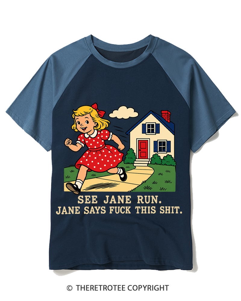 TheRetroTee See Jane Run 1950s Raglan Baseball T-Shirt