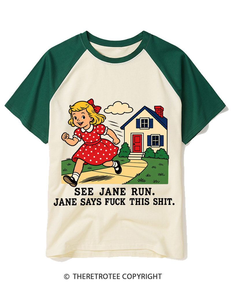 TheRetroTee See Jane Run 1950s Raglan Baseball T-Shirt