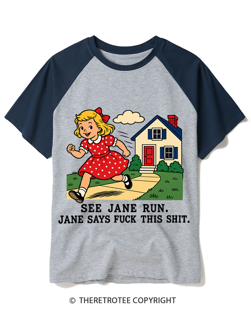 TheRetroTee See Jane Run 1950s Raglan Baseball T-Shirt