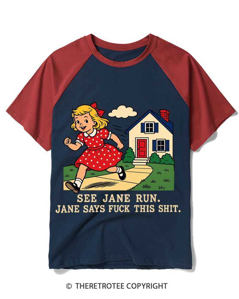 TheRetroTee See Jane Run 1950s Raglan Baseball T-Shirt