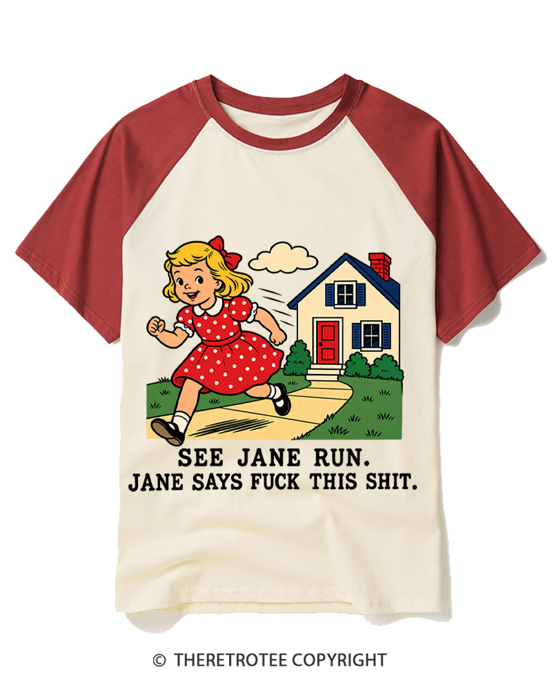 TheRetroTee See Jane Run 1950s Raglan Baseball T-Shirt