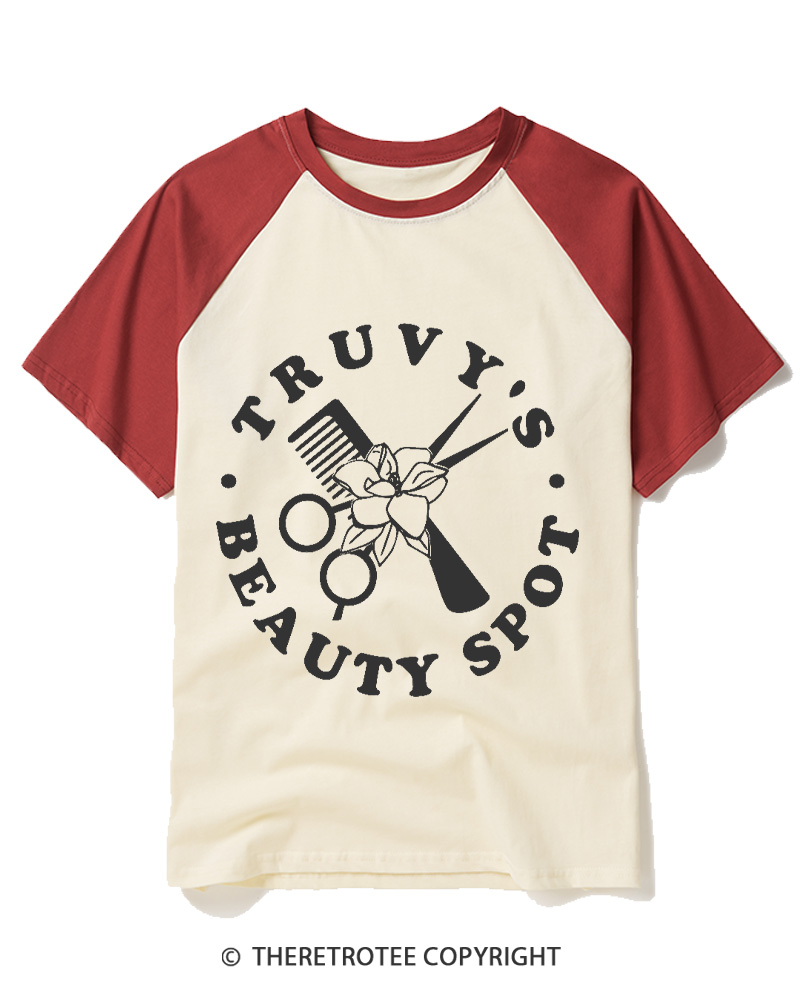 TheRetroTee Beauty Spot 1980s Raglan Baseball T-Shirt