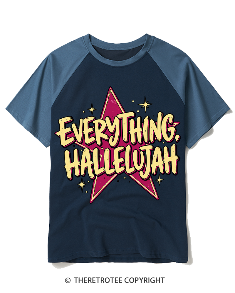 TheRetroTee Everything Hallelujah Vintage Raglan Baseball T-Shirt