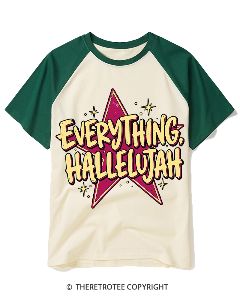 TheRetroTee Everything Hallelujah Vintage Raglan Baseball T-Shirt