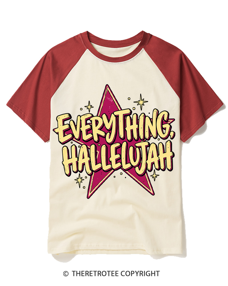 TheRetroTee Everything Hallelujah Vintage Raglan Baseball T-Shirt