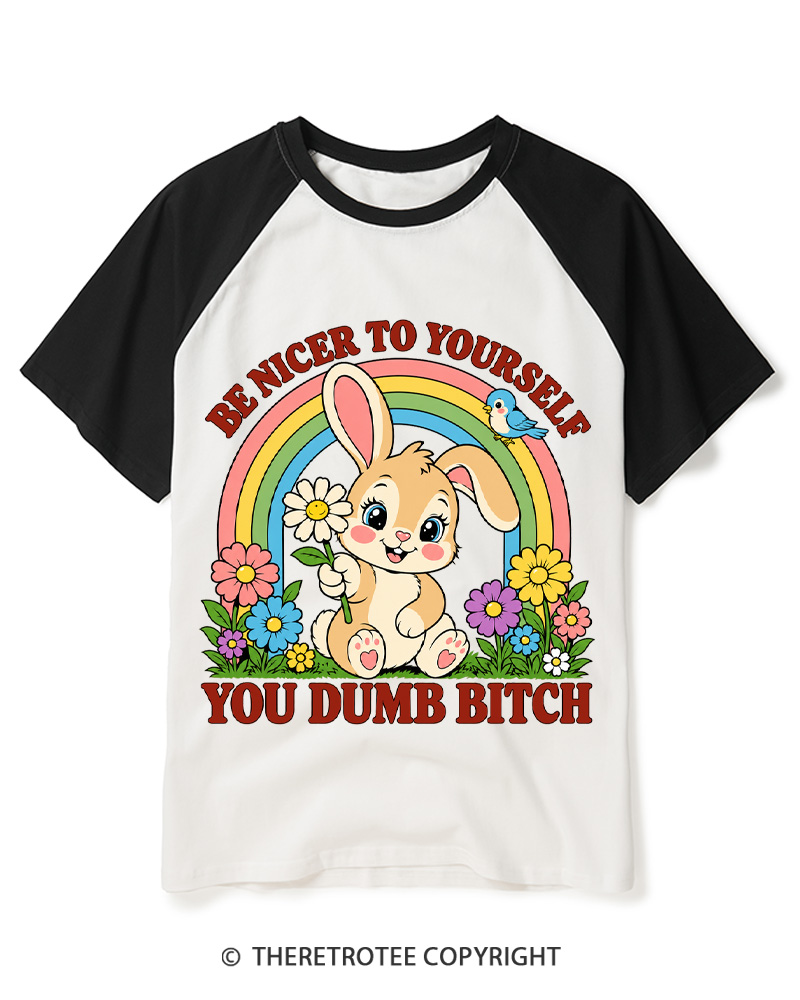 TheRetroTee Be Nicer To Yourself 1950s Raglan Baseball T-Shirt