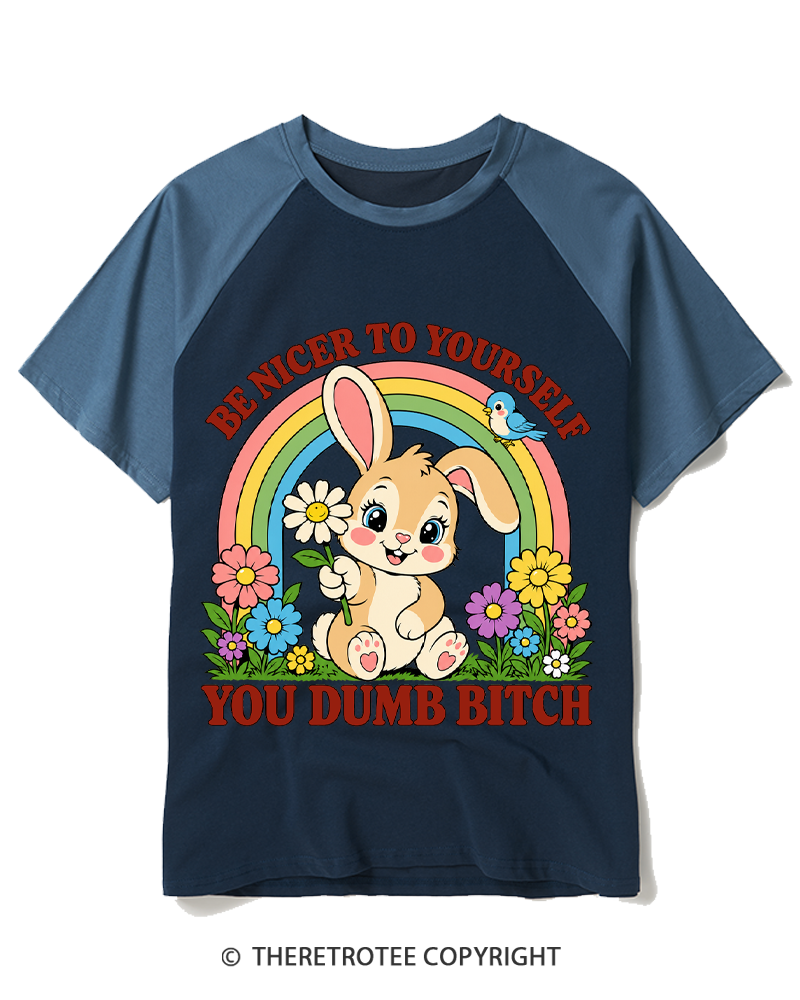 TheRetroTee Be Nicer To Yourself 1950s Raglan Baseball T-Shirt