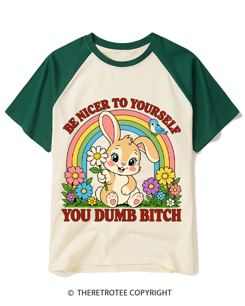 TheRetroTee Be Nicer To Yourself 1950s Raglan Baseball T-Shirt