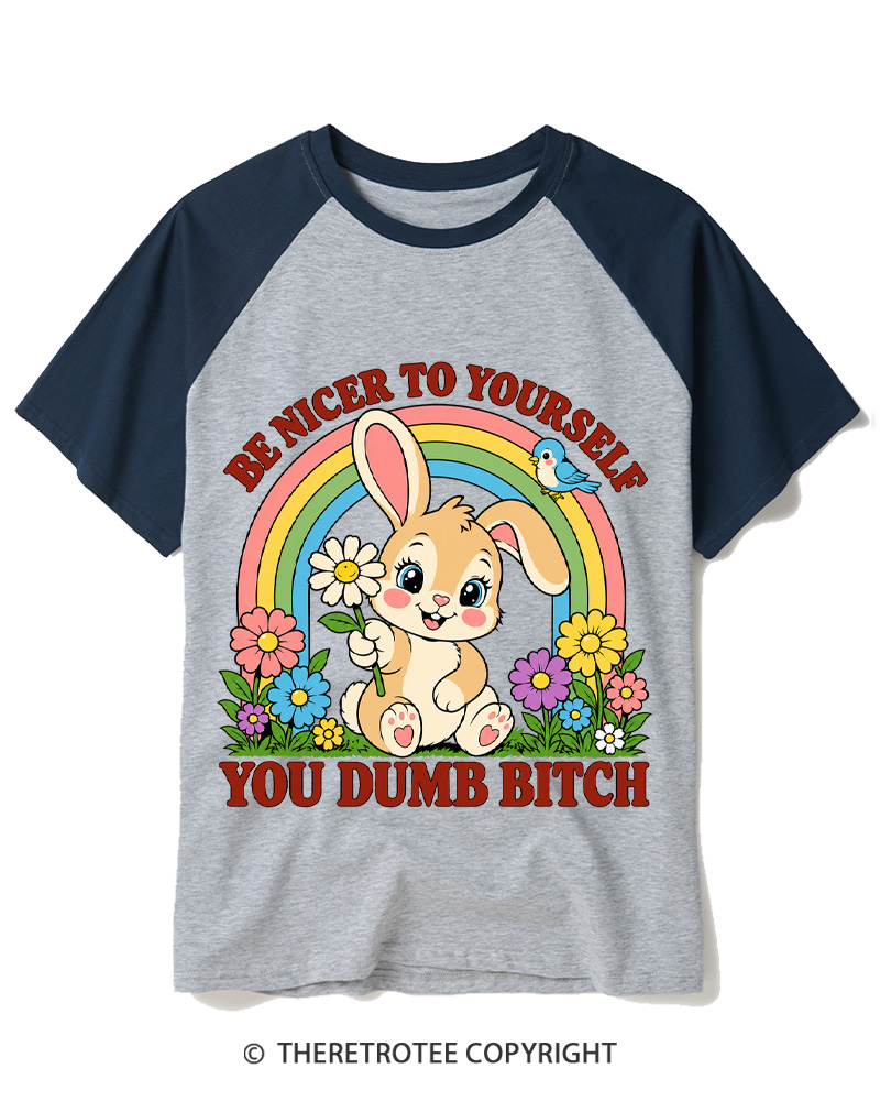 TheRetroTee Be Nicer To Yourself 1950s Raglan Baseball T-Shirt