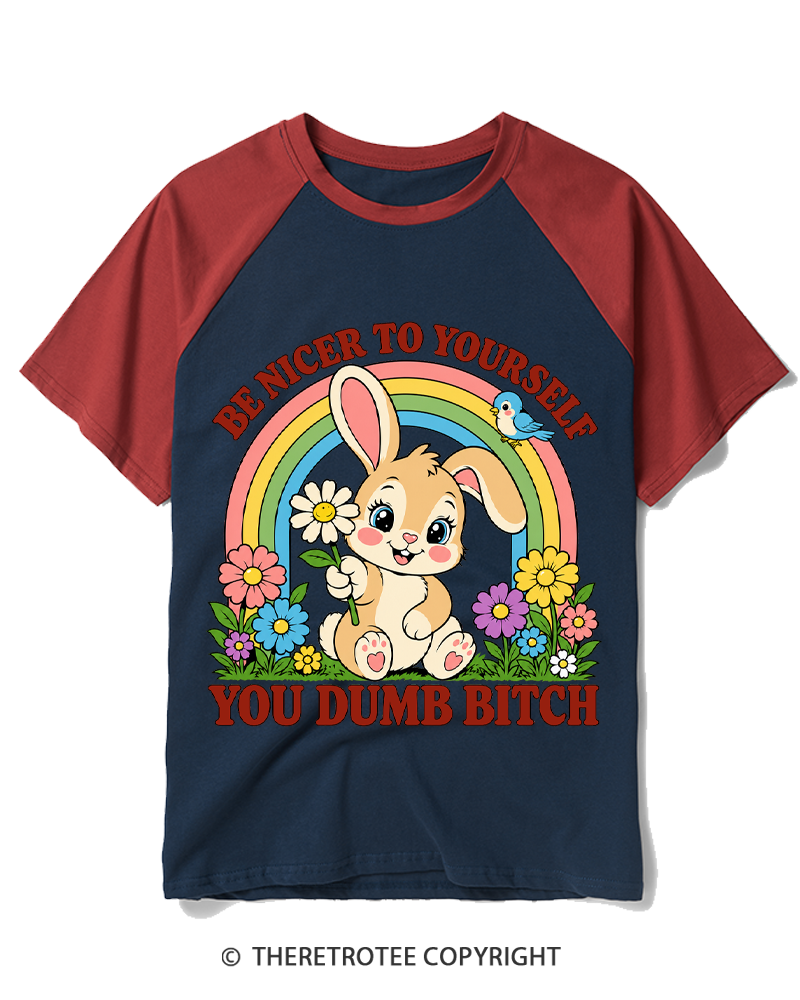 TheRetroTee Be Nicer To Yourself 1950s Raglan Baseball T-Shirt