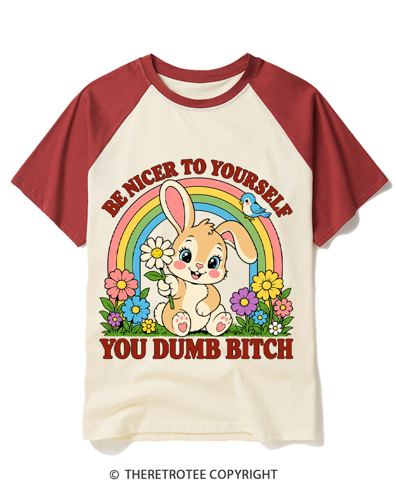 TheRetroTee Be Nicer To Yourself 1950s Raglan Baseball T-Shirt