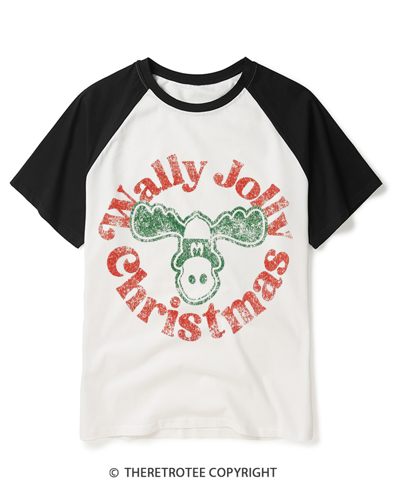 TheRetroTee Wally Jolly Christmas 1980s Raglan Baseball T-Shirt