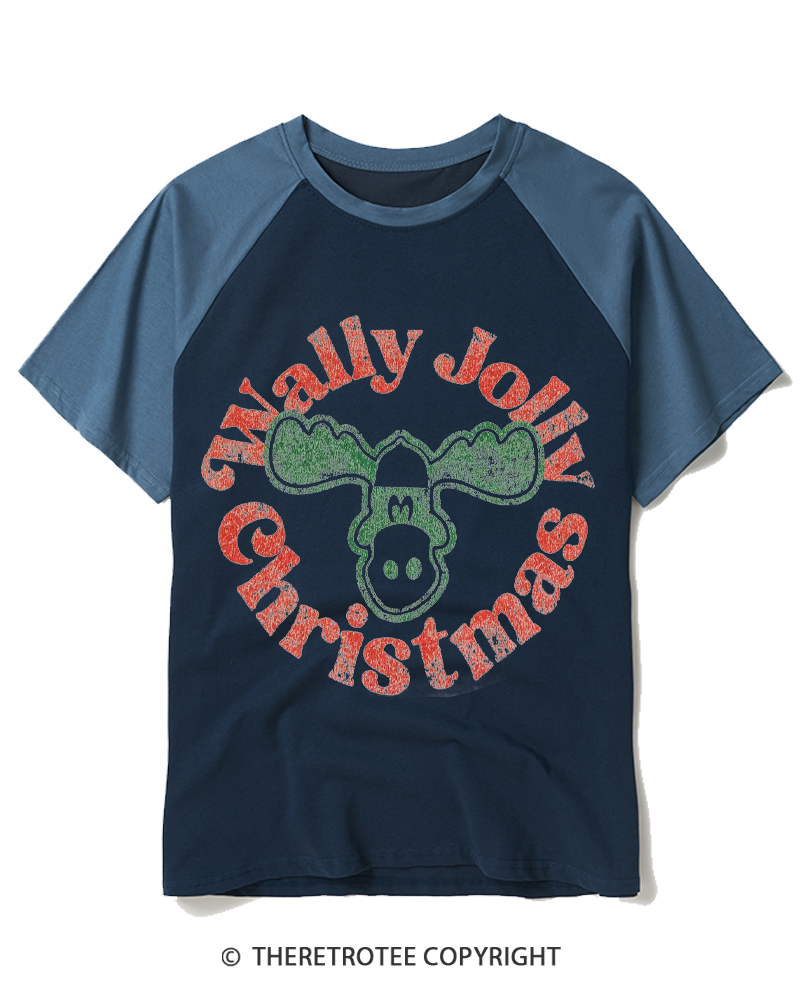 TheRetroTee Wally Jolly Christmas 1980s Raglan Baseball T-Shirt
