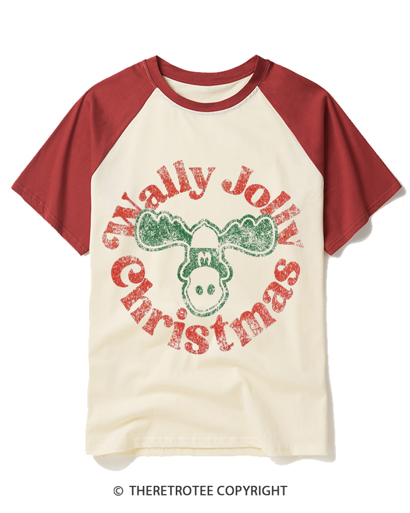TheRetroTee Wally Jolly Christmas 1980s Raglan Baseball T-Shirt