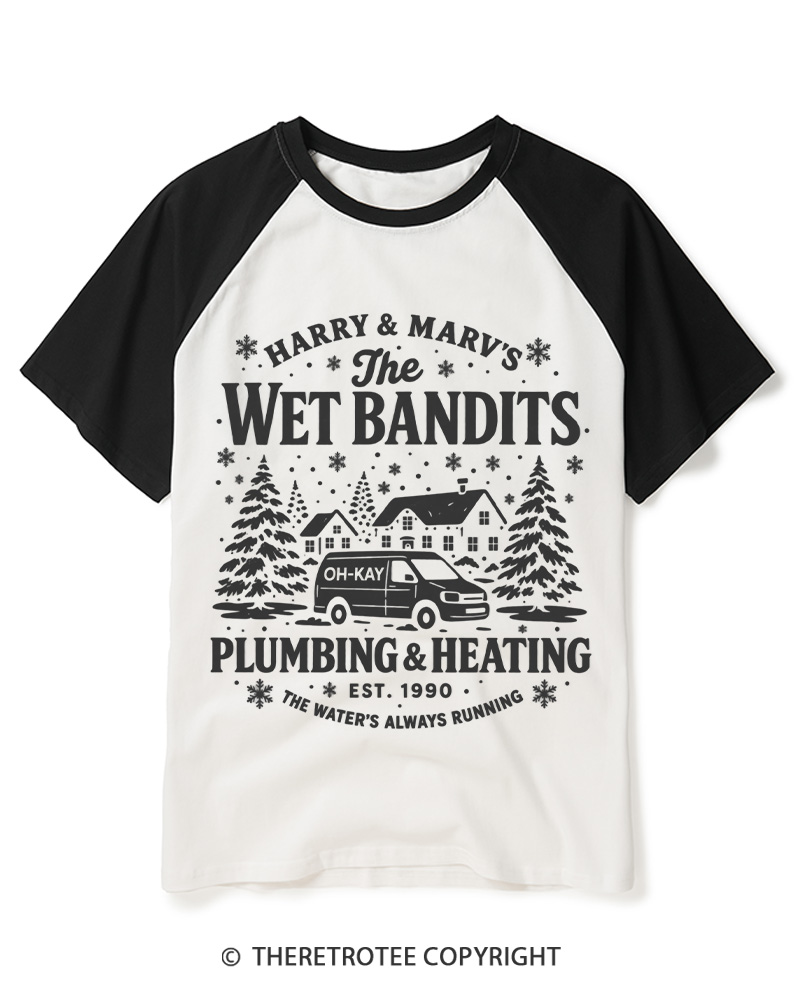 TheRetroTee The Wet Bandits 1990s Raglan Baseball T-Shirt