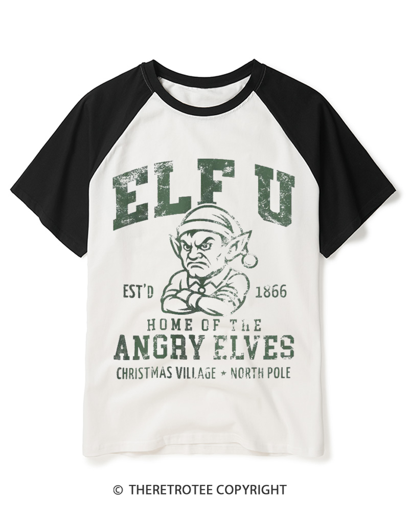 TheRetroTee Elf U F-Bomb Pun Vintage Raglan Baseball T-Shirt
