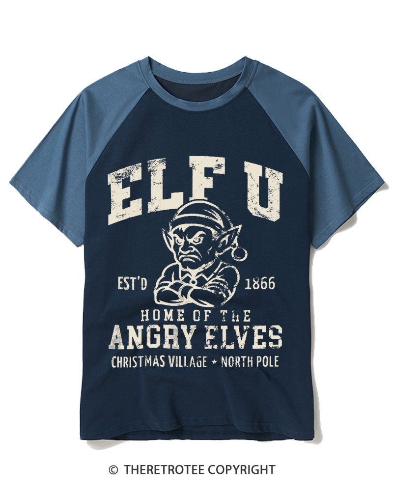 TheRetroTee Elf U F-Bomb Pun Vintage Raglan Baseball T-Shirt