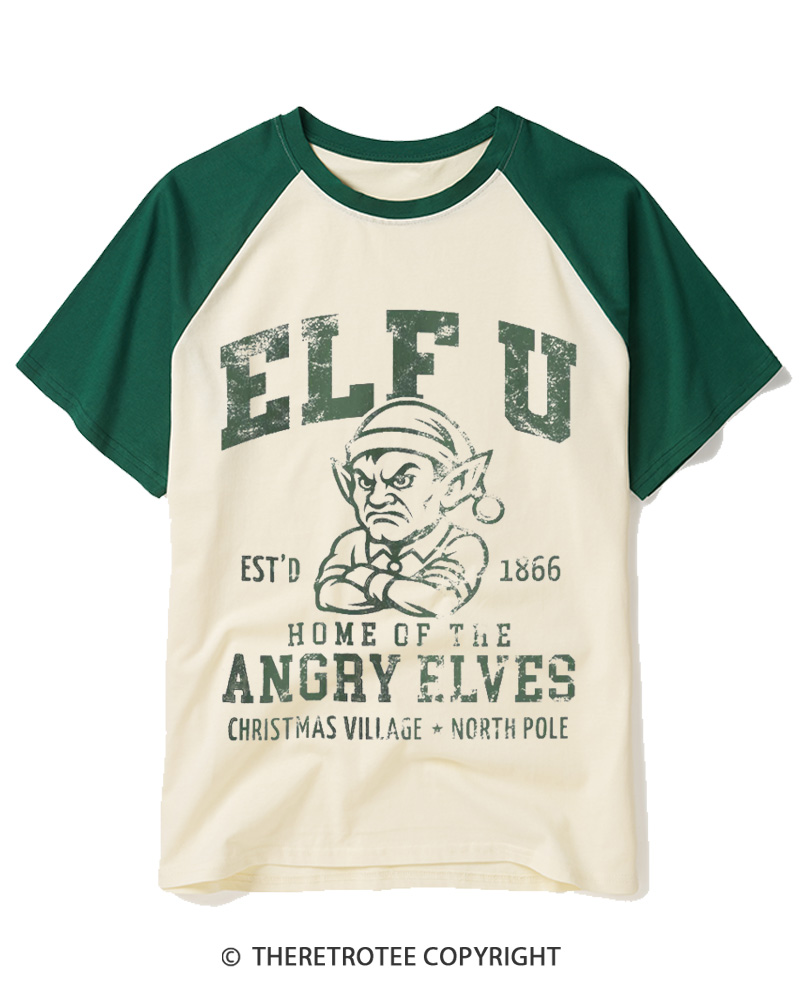 TheRetroTee Elf U F-Bomb Pun Vintage Raglan Baseball T-Shirt